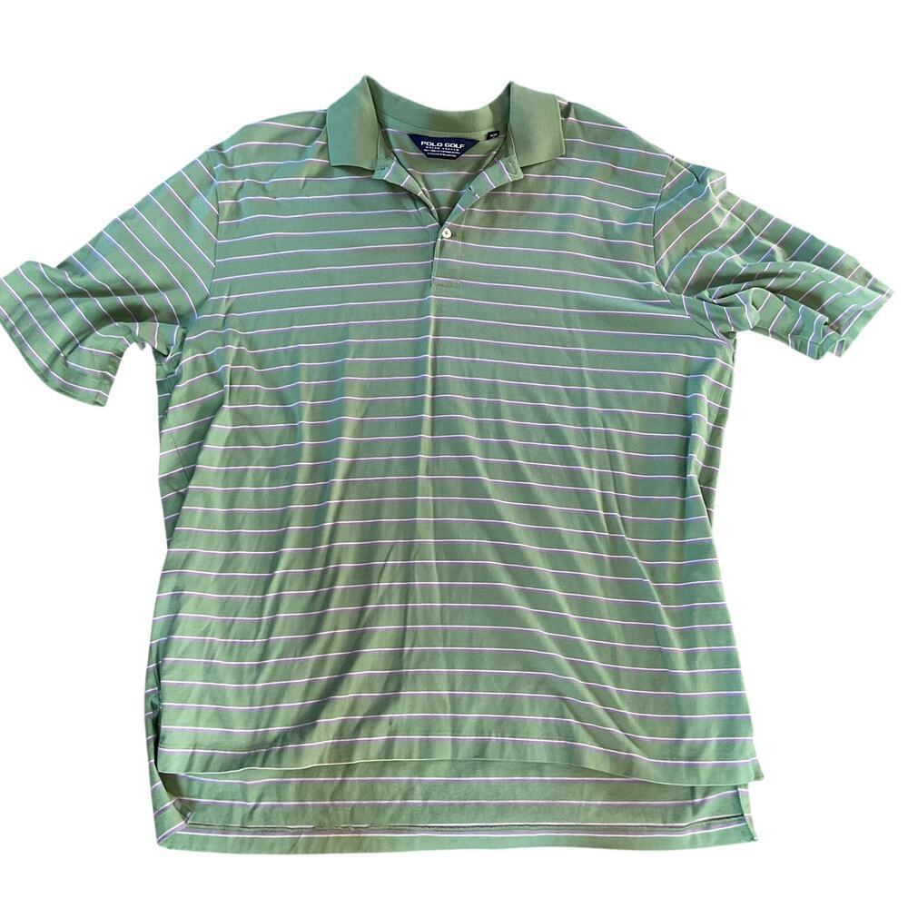 Ralph Lauren Polo Golf Mens Polo. Green with White/Purple Stripes. Size XL